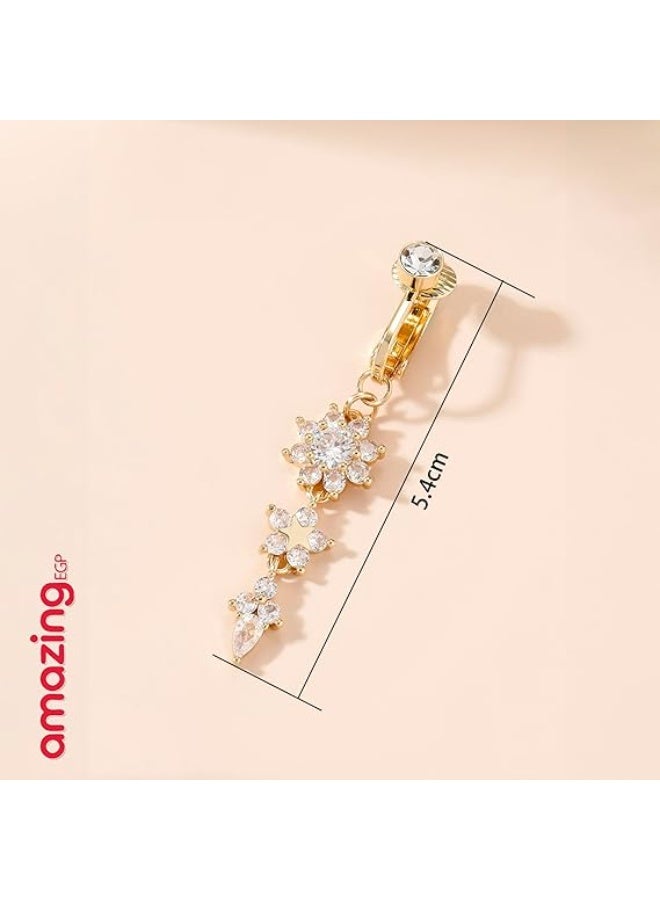 أمازينج. إي جي بي AmazingEGP | خاتم سرة، من الفولاذ المقاوم للصدأ 316L، ذهبي، مقاس 14، تصميم زهرة ونجمة مع زركون مكعب، مضاد للحساسية وخالي من النيكل - Image 3